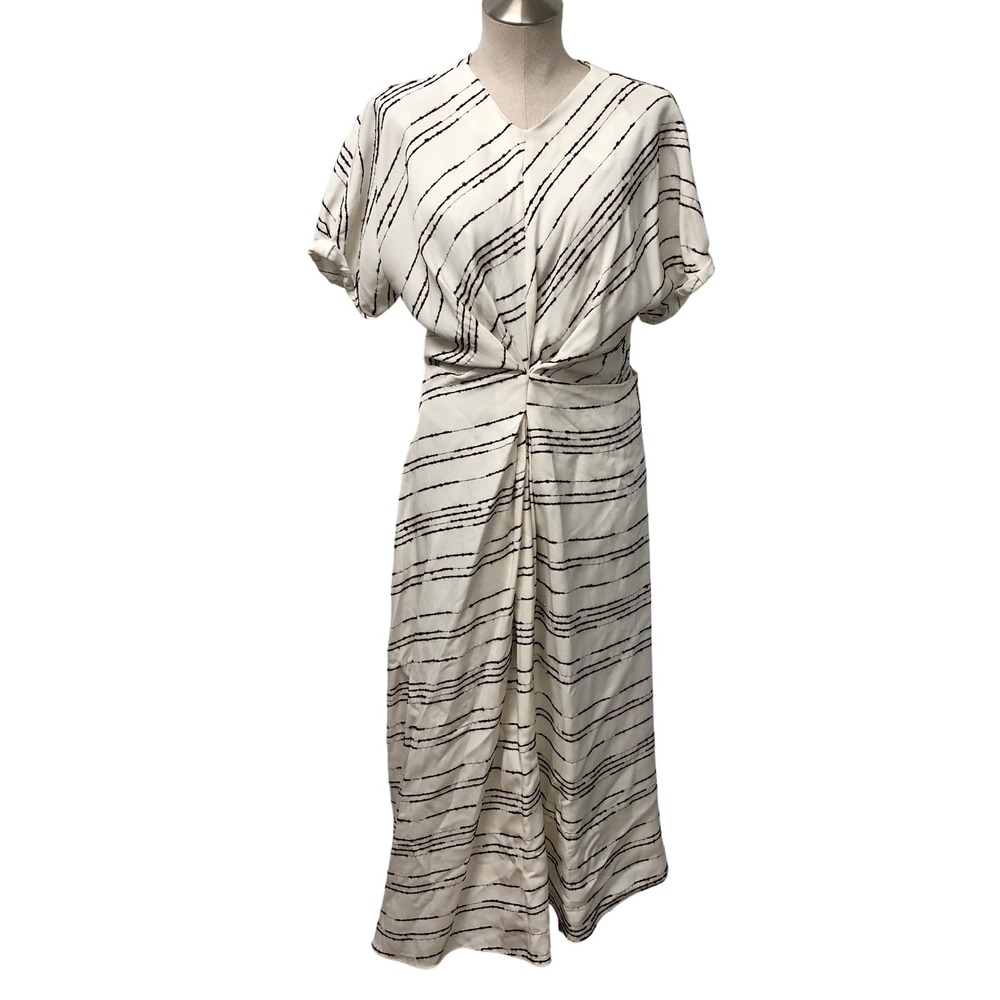Proenza Schouler Vivienne Dress Womens 6 Ivory Black Stripe Asymmetric Midi NEW